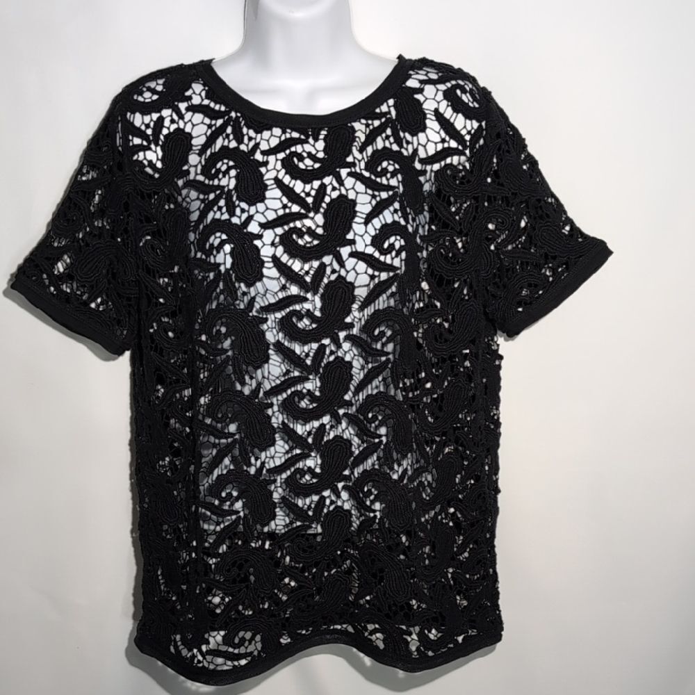 LOFT Black Lace Overlay Blouse